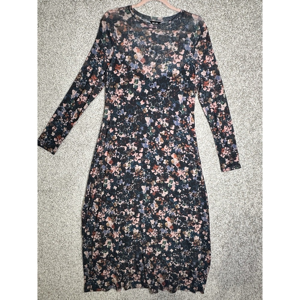 Saint + Sofia Floral Mesh Maxi Dress USA 8 UK 12 Long Sleeve